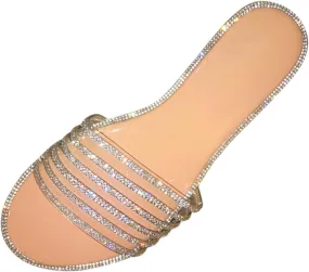 Womens Flat Sandals Flip Flops Crystals Rhinestones Sandals Summer Comfortable Beach Sandals Casual Slippers Shoes