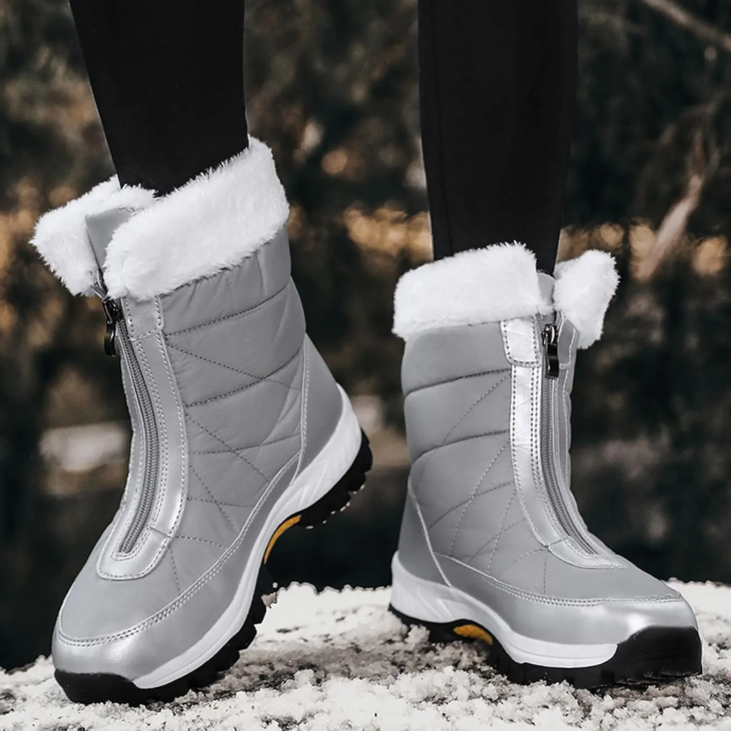 Women's Platform Mid Calf Boots Fashion Women Winter Water Proof Flat Zipper Keep Warm Snow Boots Platform Sole Boots