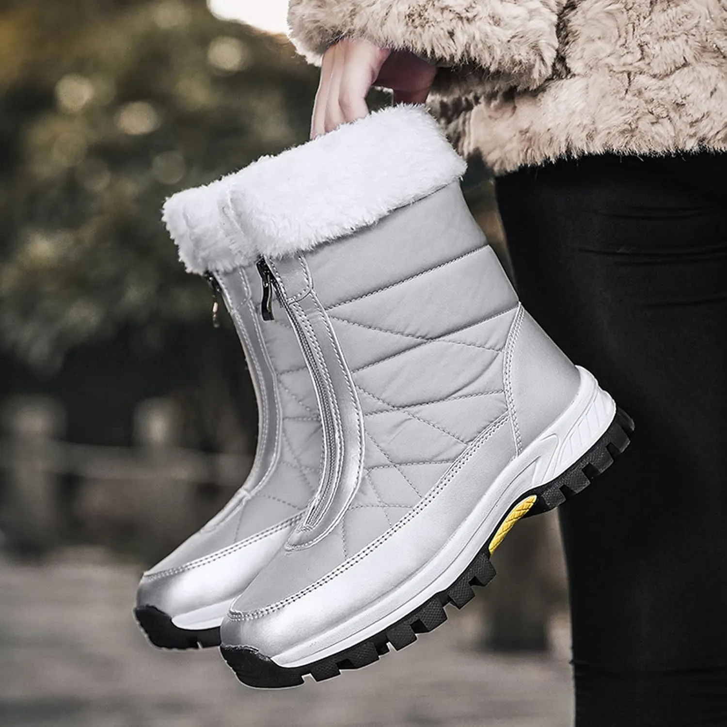 Women's Platform Mid Calf Boots Fashion Women Winter Water Proof Flat Zipper Keep Warm Snow Boots Platform Sole Boots