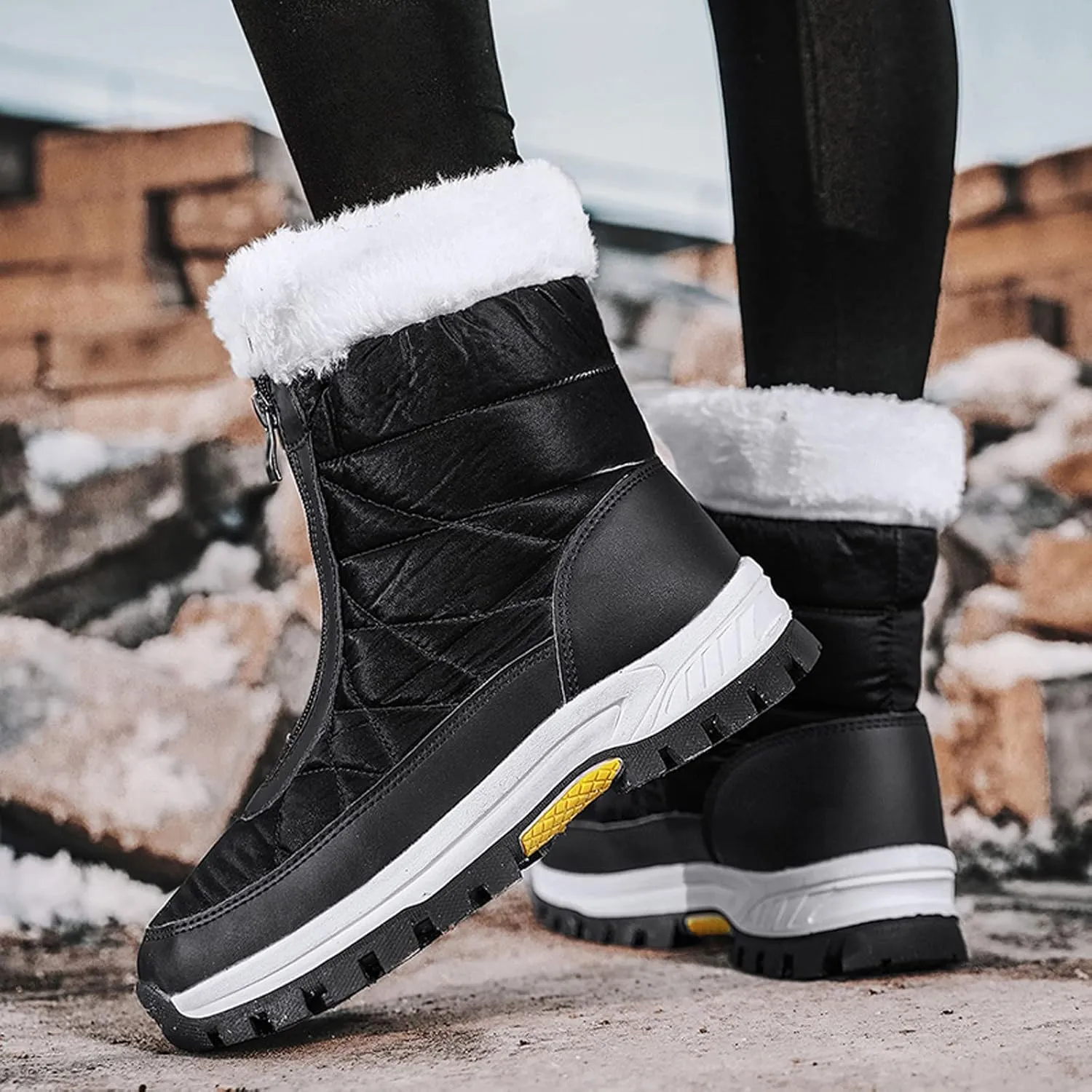 Women's Platform Mid Calf Boots Fashion Women Winter Water Proof Flat Zipper Keep Warm Snow Boots Platform Sole Boots