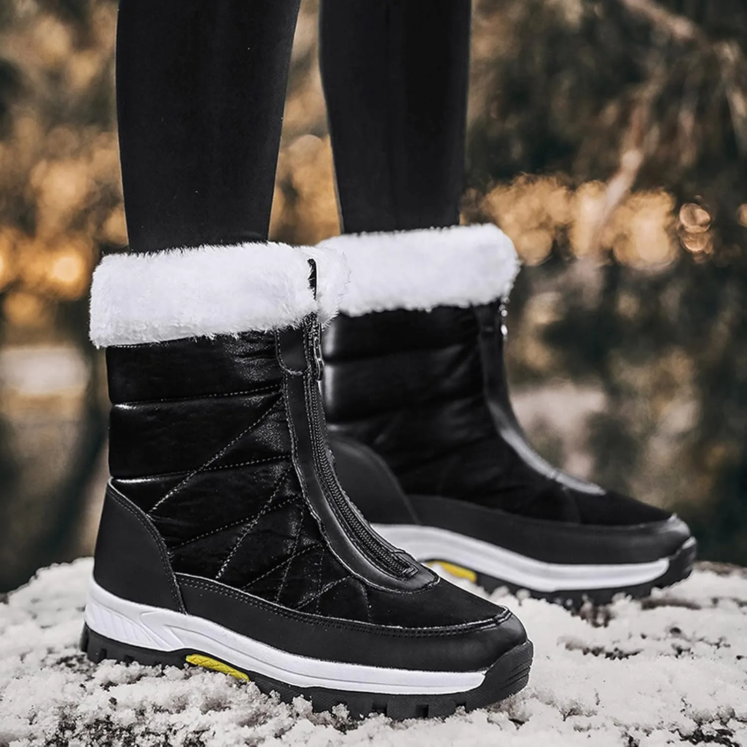 Women's Platform Mid Calf Boots Fashion Women Winter Water Proof Flat Zipper Keep Warm Snow Boots Platform Sole Boots