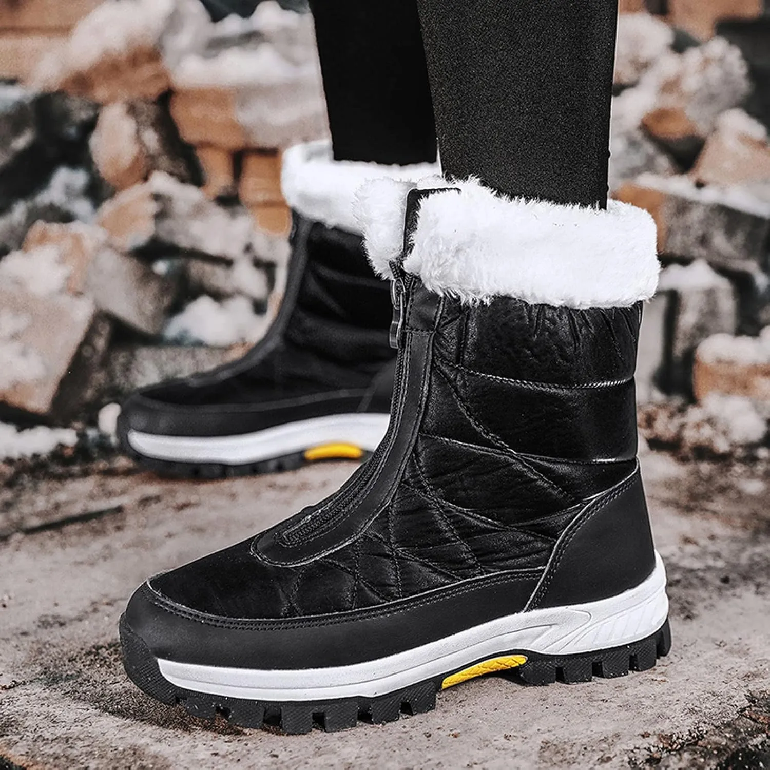Women's Platform Mid Calf Boots Fashion Women Winter Water Proof Flat Zipper Keep Warm Snow Boots Platform Sole Boots