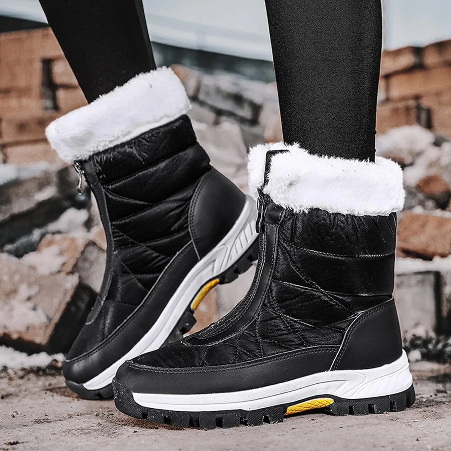 Women's Platform Mid Calf Boots Fashion Women Winter Water Proof Flat Zipper Keep Warm Snow Boots Platform Sole Boots