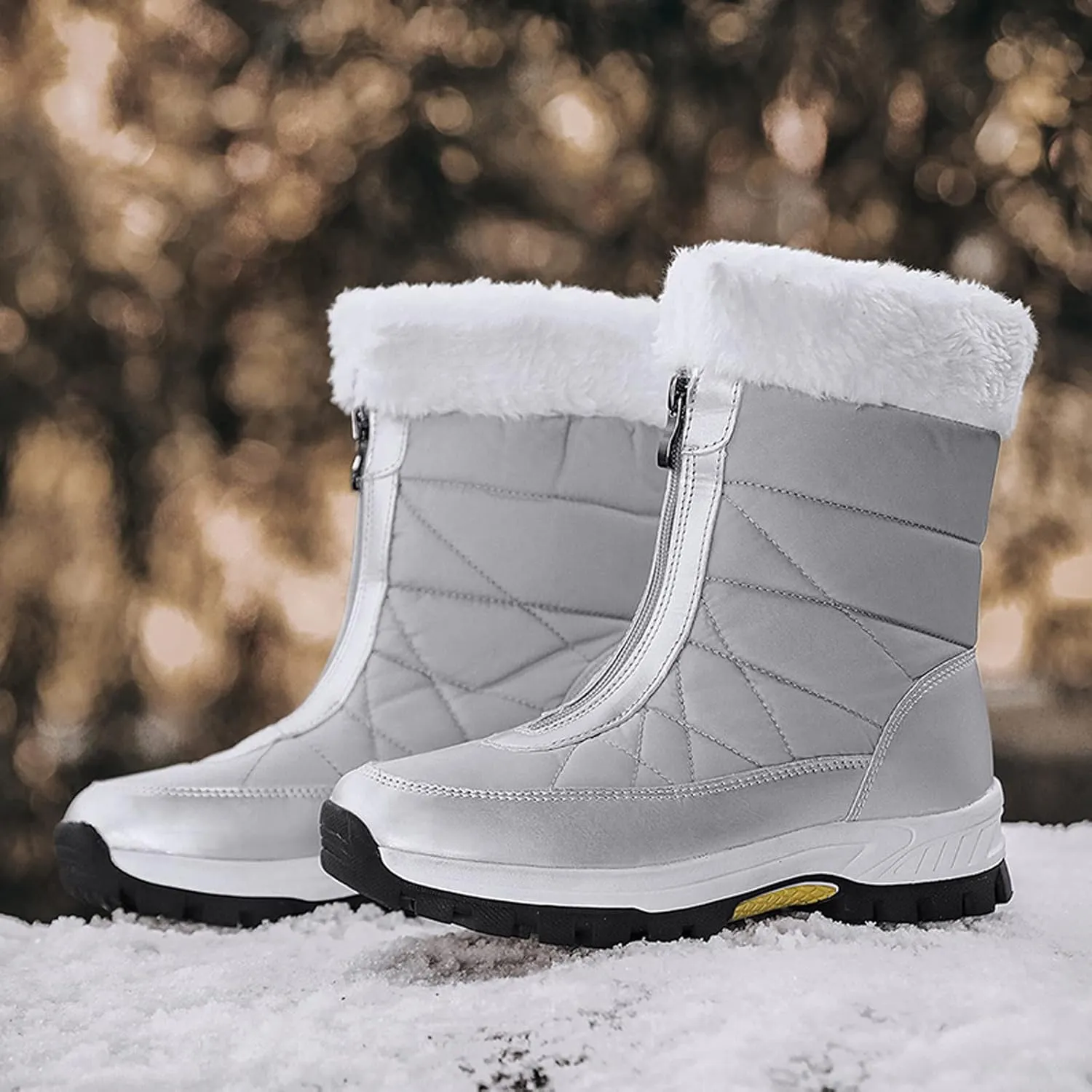 Women's Platform Mid Calf Boots Fashion Women Winter Water Proof Flat Zipper Keep Warm Snow Boots Platform Sole Boots