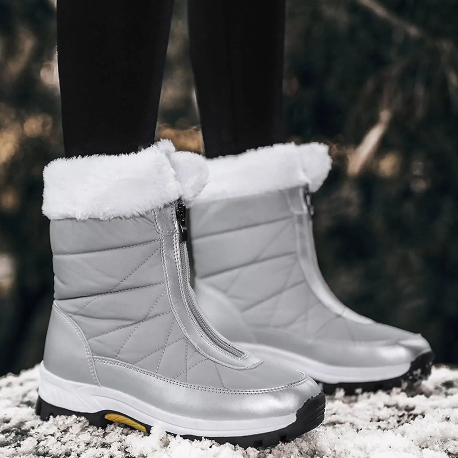 Women's Platform Mid Calf Boots Fashion Women Winter Water Proof Flat Zipper Keep Warm Snow Boots Platform Sole Boots