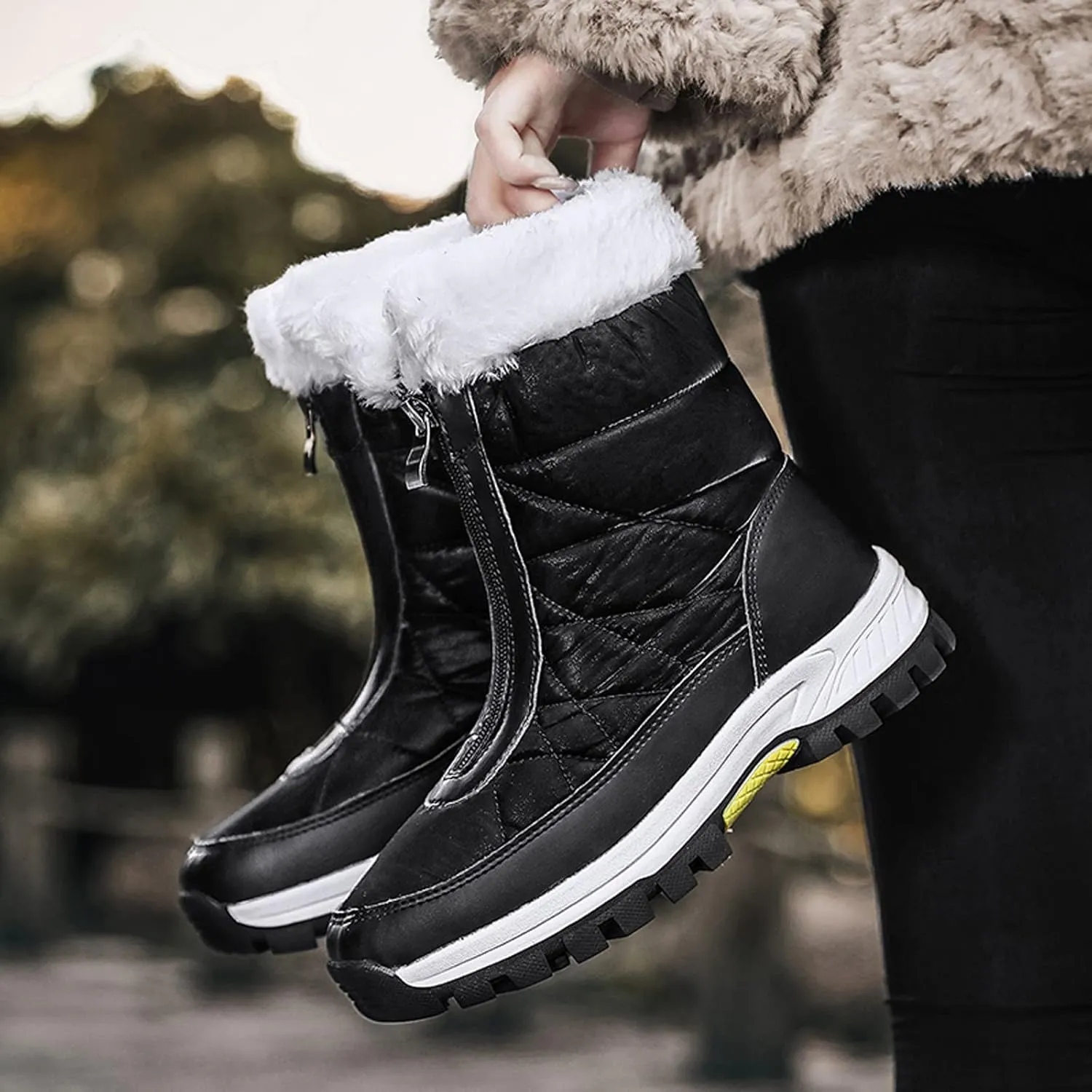 Women's Platform Mid Calf Boots Fashion Women Winter Water Proof Flat Zipper Keep Warm Snow Boots Platform Sole Boots
