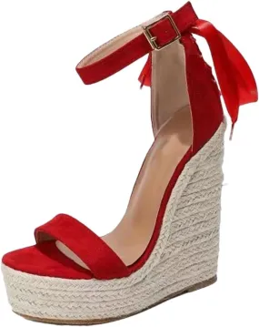 Womens Platform Wedge Sandals Platform Rope Bottom Wedge Heel Strap High Heel Adult Dress Party Summer Shoes