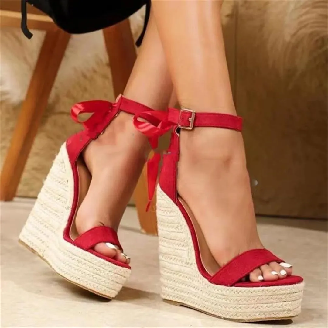 Womens Platform Wedge Sandals Platform Rope Bottom Wedge Heel Strap High Heel Adult Dress Party Summer Shoes