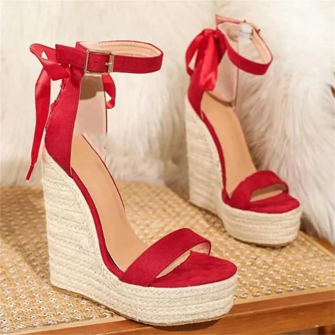 Womens Platform Wedge Sandals Platform Rope Bottom Wedge Heel Strap High Heel Adult Dress Party Summer Shoes