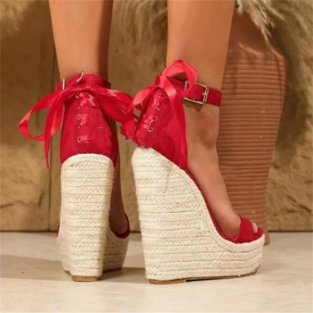Womens Platform Wedge Sandals Platform Rope Bottom Wedge Heel Strap High Heel Adult Dress Party Summer Shoes