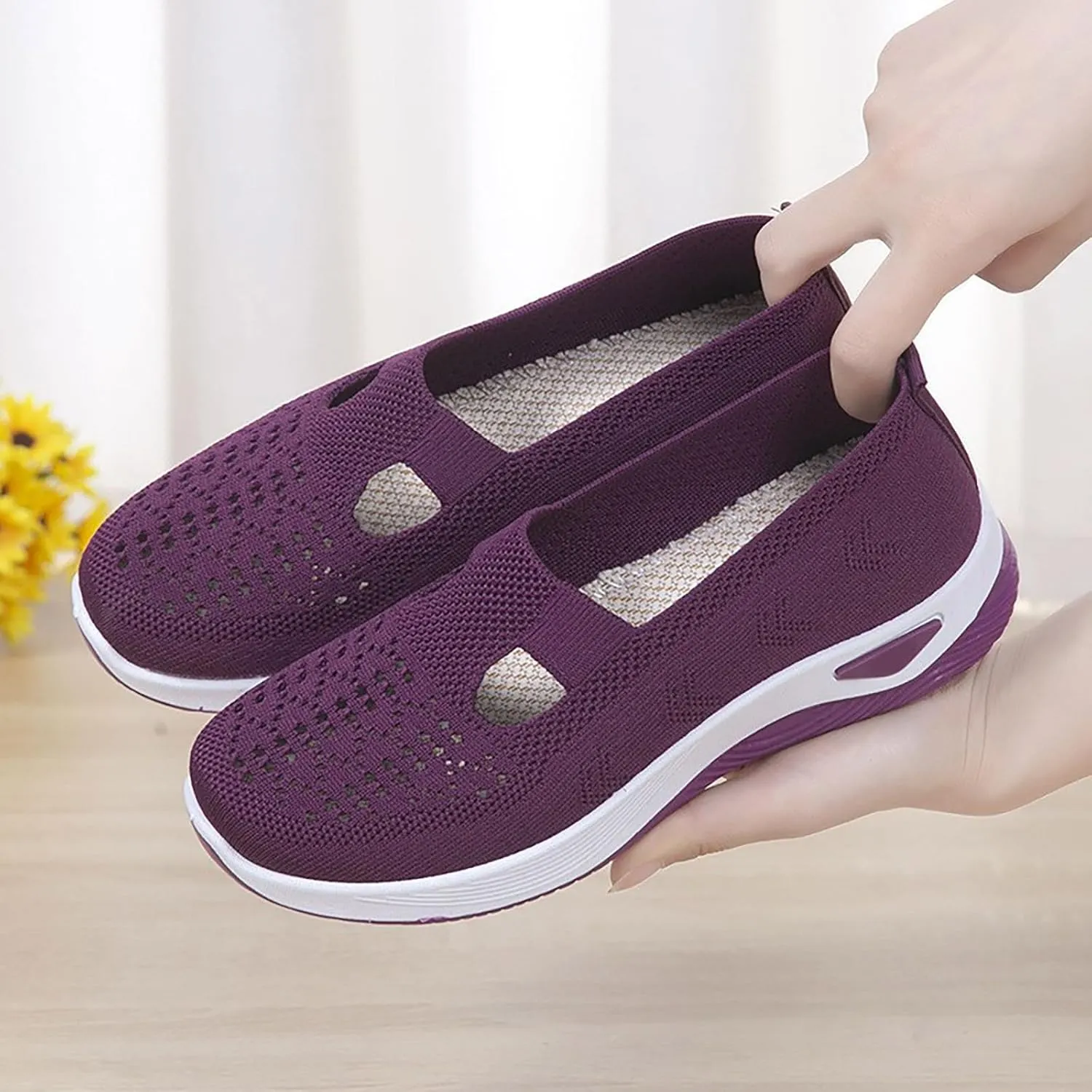 Women's Woven Orthopedic Breathable Soft Walking Walking Shoes Women Jogging Dress Casual Shoes Waterproof Sneakers Slip On Tennis Shoe White Loafers