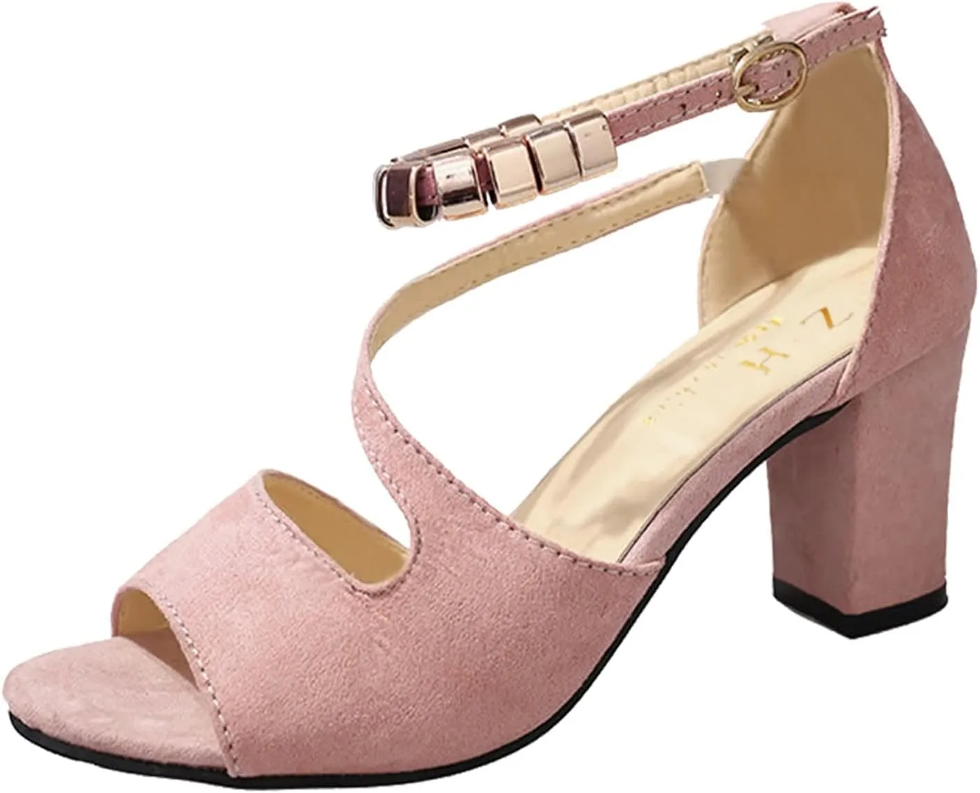 ZBYY Women's Low Chunky Heels Dress Pump Sandals Summer Peep Toe Cutout Ankle Strap Wedding Block Heeled Sandals