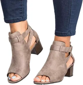 ZBYY Women's Suede Peep Toe Ankle Booties Cut Out Stacked Block Heel Ankle Boots Western Chelsea Booties for Women