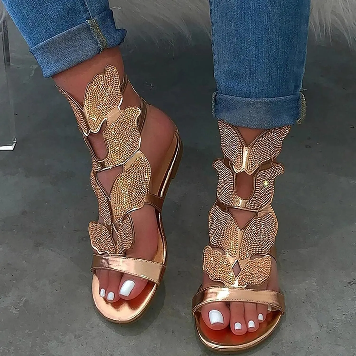 ZSpzx Summer Sandals For Women 2025,Women's Flat Rhinestone Dressy Open Toe Ankle Strap Sandal Comfortable Strappy Slip on Slide Low Heel Casual Beach Shoes for Party Formal Wedding Holiday Outdoor